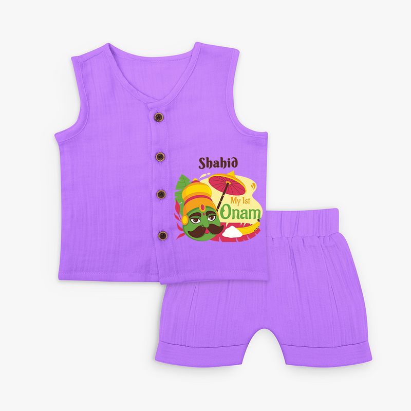 My 1st Onam - Customized Jabla Set For Kids - PURPLE - 0 - 3 Months Old (Chest 9.8")