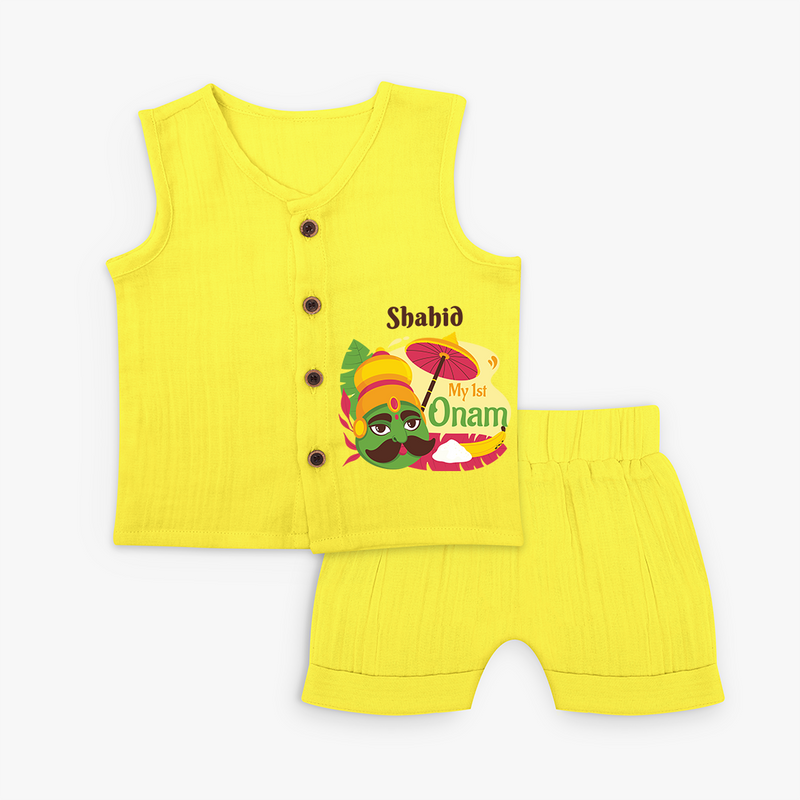 My 1st Onam - Customized Jabla Set For Kids - YELLOW - 0 - 3 Months Old (Chest 9.8")