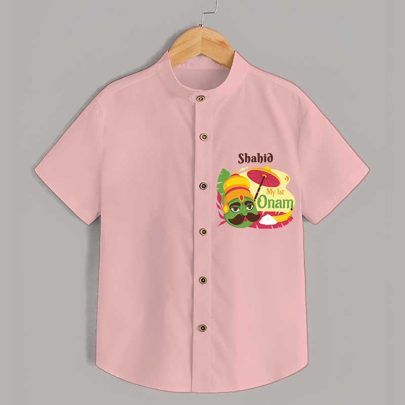 My 1st Onam - Customized Shirt For Kids - PEACH - 0 - 6 Months Old (Chest 23")