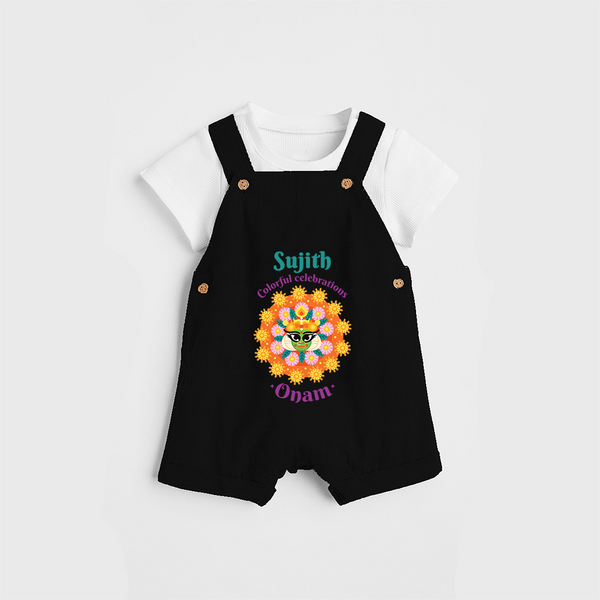 Colourful Celebration Onam - Customized Dungaree Set For Kids - BLACK - 0 - 5 Months Old (Chest 17")