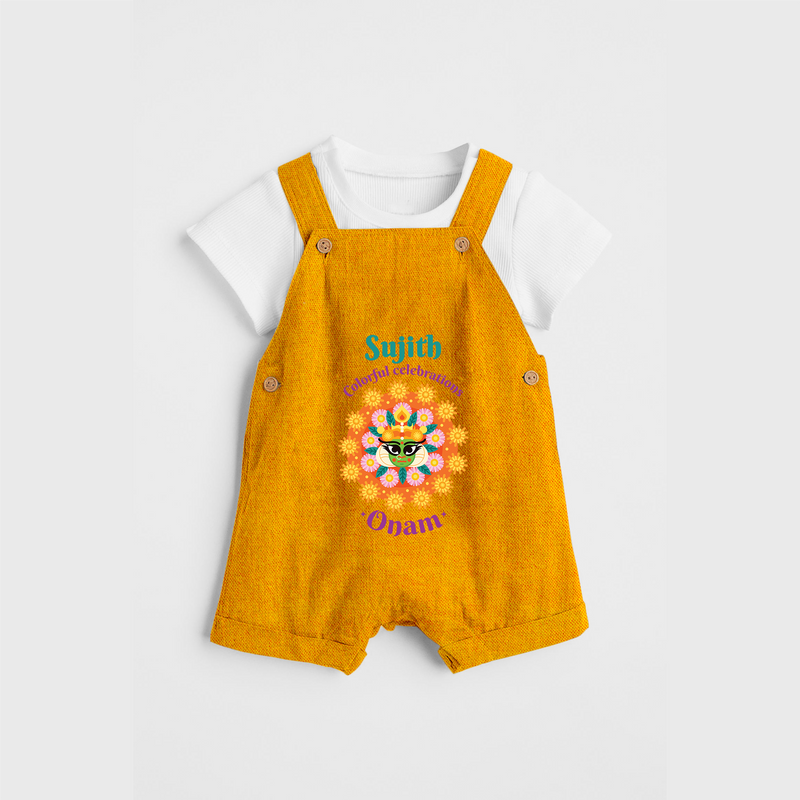 Colourful Celebration Onam - Customized Dungaree Set For Kids - CHROME YELLOW - 0 - 5 Months Old (Chest 17")