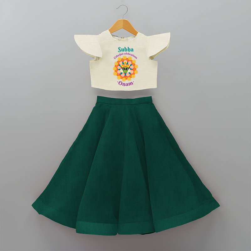 Colourful Celebration Onam - Customized Crop Top And Skirt For Girls - BOTTLE GREEN - 6 - 9 Months Old (Chest 20" , Frock Waist 20")