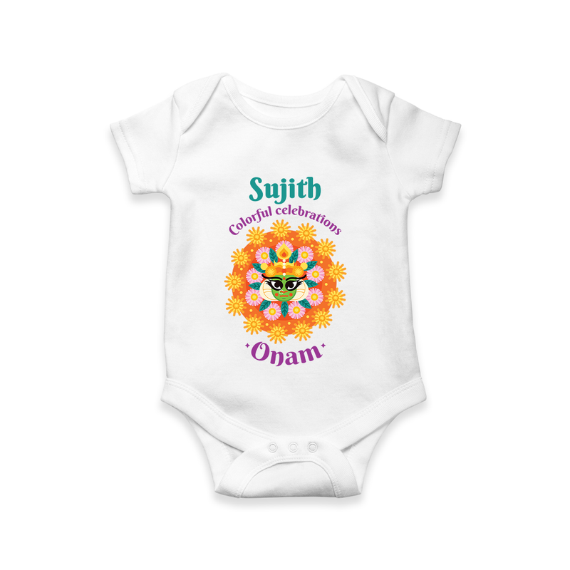 Colourful Celebration Onam - Customized Romper For Kids - WHITE - 0 - 3 Months Old (Chest 16")