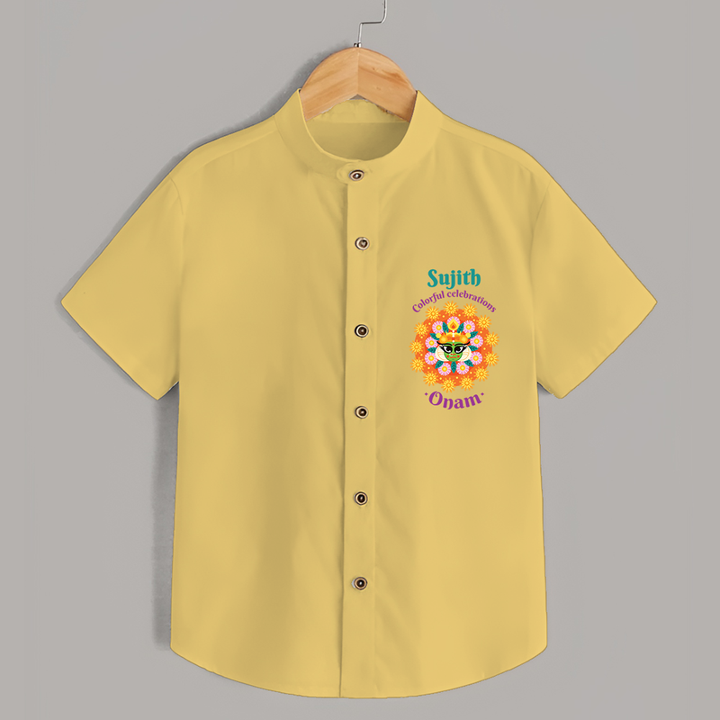 Colourful Celebration Onam - Customized Shirt For Kids - YELLOW - 0 - 6 Months Old (Chest 23")