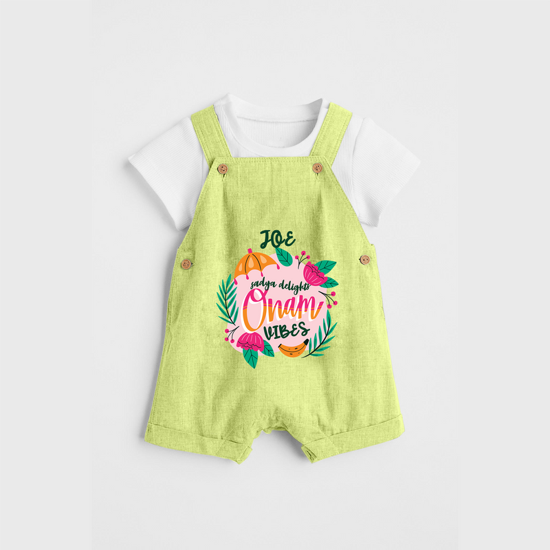 Onam Vibes - Customized Dungaree Set For Kids - PASTEL GREEN - 0 - 5 Months Old (Chest 17")