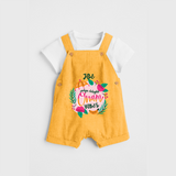 Onam Vibes - Customized Dungaree Set For Kids - PASTEL YELLOW - 0 - 5 Months Old (Chest 17")