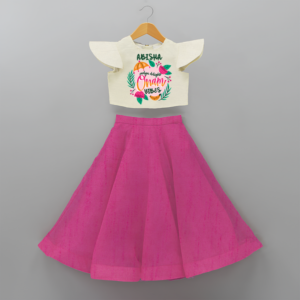 Onam Vibes - Customized Crop Top And Skirt For Girls - FUSCHIA - 6 - 9 Months Old (Chest 20" , Frock Waist 20")