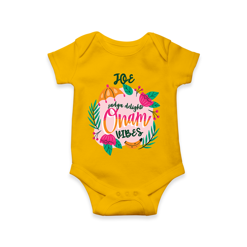 Onam Vibes - Customized Romper For Kids - CHROME YELLOW - 0 - 3 Months Old (Chest 16")