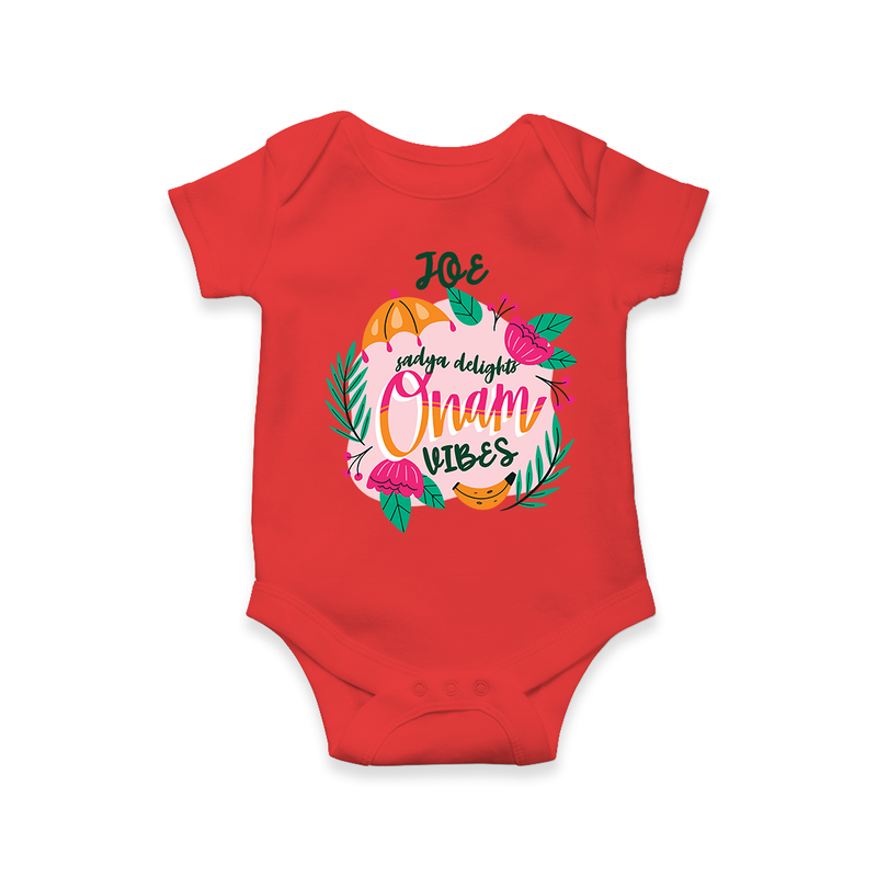 Onam Vibes - Customized Romper For Kids - RED - 0 - 3 Months Old (Chest 16")