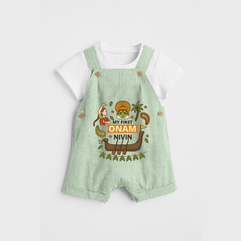 My First Onam - Customized Dungaree Set For Kids - MINT GREEN - 0 - 5 Months Old (Chest 17")