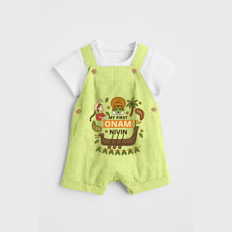 My First Onam - Customized Dungaree Set For Kids - PASTEL GREEN - 0 - 5 Months Old (Chest 17")