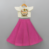 My 1st Onam - Customized Crop Top And Skirt For Girls - FUSCHIA - 6 - 9 Months Old (Chest 20" , Frock Waist 20")