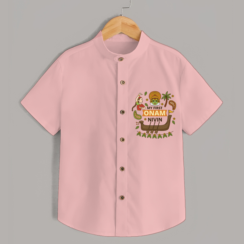 My First Onam - Customized Shirt For Kids - PEACH - 0 - 6 Months Old (Chest 23")