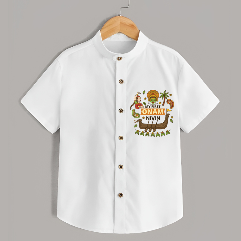 My First Onam - Customized Shirt For Kids - WHITE - 0 - 6 Months Old (Chest 23")