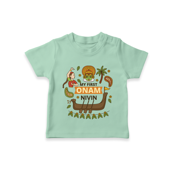 My First Onam - Customized TShirt For Kids - MINT GREEN - 0-5 Months Old (Chest 17")