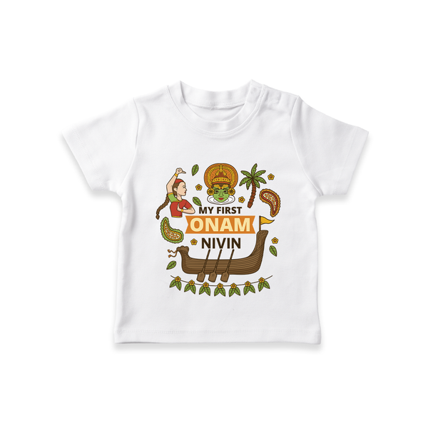 My First Onam - Customized TShirt For Kids - WHITE - 0-5 Months Old (Chest 17")