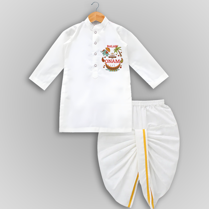 I Can't Keep Calm It's Onam - Customized Drapped Dhoti For Kids - WHITE - 0-6 Month Old (Chest 24", Kurta Length 14" , Waist 19", Dhoti Length 14")