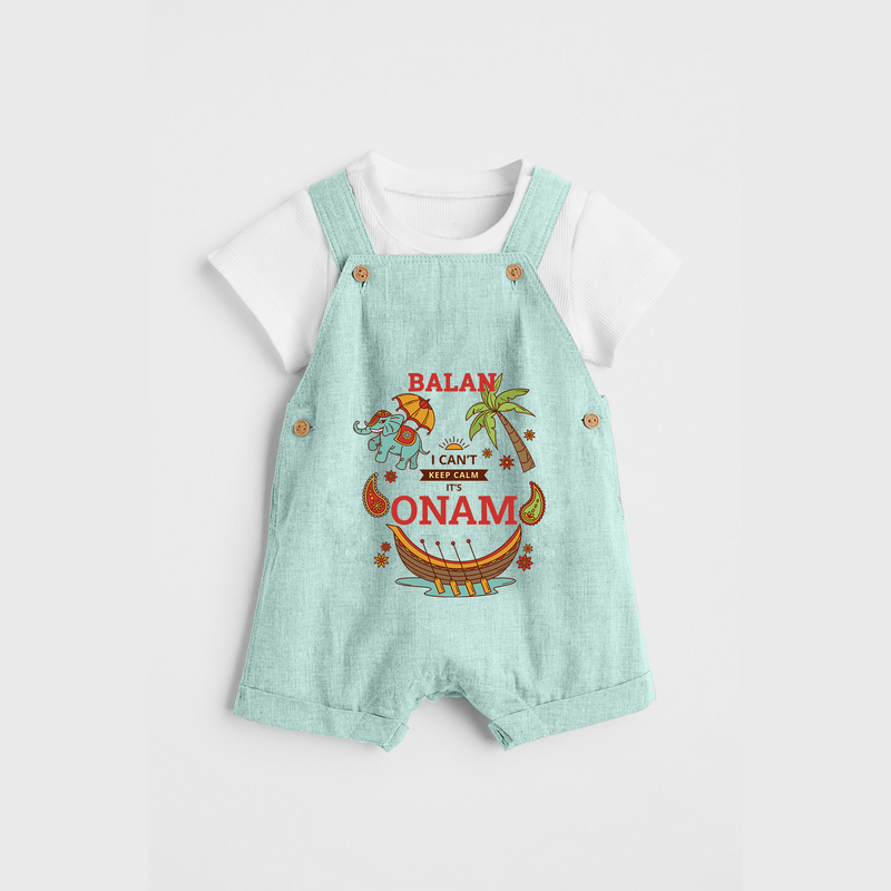 I Can't Keep Calm It's Onam - Customized Dungaree Set For Kids - ARCTIC BLUE - 0 - 5 Months Old (Chest 17")