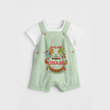 I Can't Keep Calm It's Onam - Customized Dungaree Set For Kids - MINT GREEN - 0 - 5 Months Old (Chest 17")