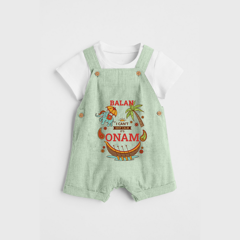 I Can't Keep Calm It's Onam - Customized Dungaree Set For Kids - MINT GREEN - 0 - 5 Months Old (Chest 17")