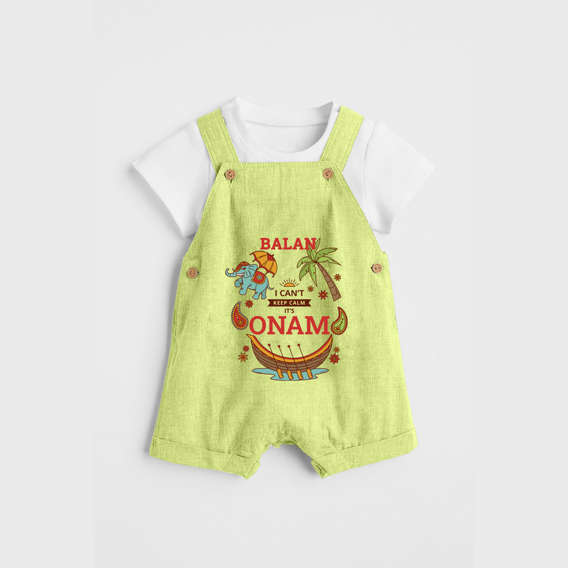 I Can't Keep Calm It's Onam - Customized Dungaree Set For Kids - PASTEL GREEN - 0 - 5 Months Old (Chest 17")