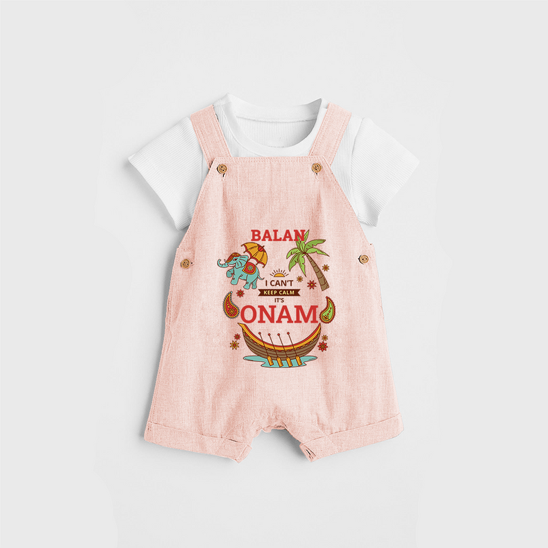 I Can't Keep Calm It's Onam - Customized Dungaree Set For Kids - PEACH - 0 - 5 Months Old (Chest 17")