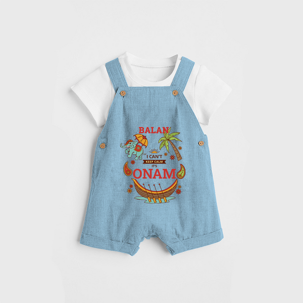 I Can't Keep Calm It's Onam - Customized Dungaree Set For Kids - SKY BLUE - 0 - 5 Months Old (Chest 17")