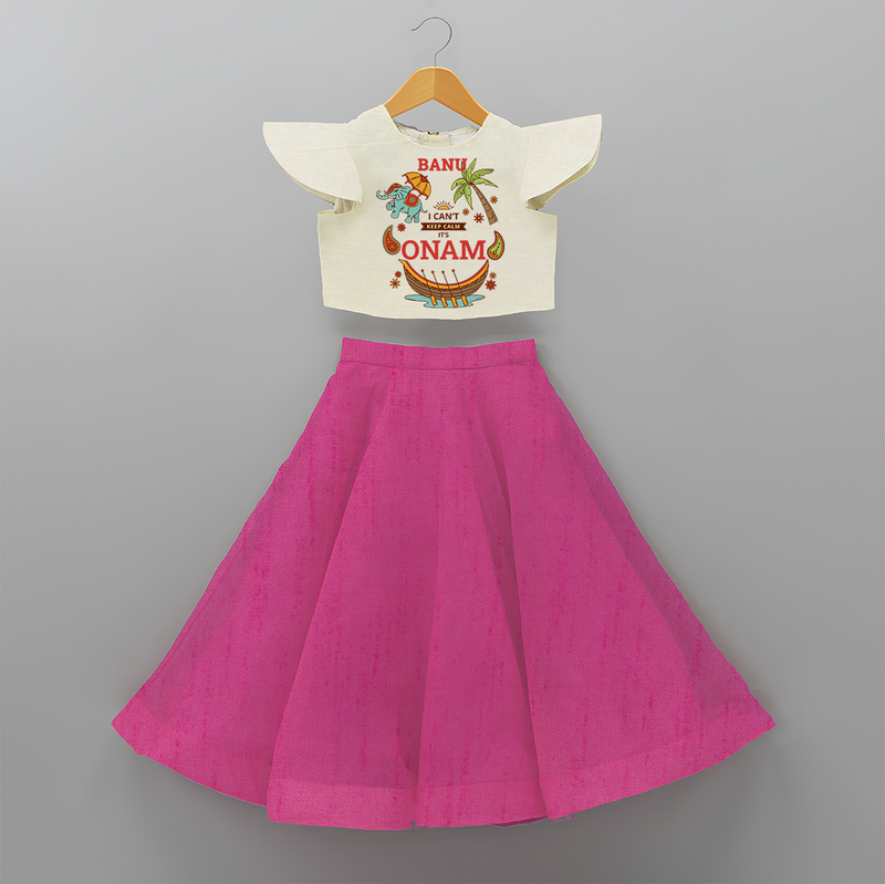 I Can't Keep Calm It's Onam - Customized Crop Top And Skirt For Girls - FUSCHIA - 6 - 9 Months Old (Chest 20" , Frock Waist 20")