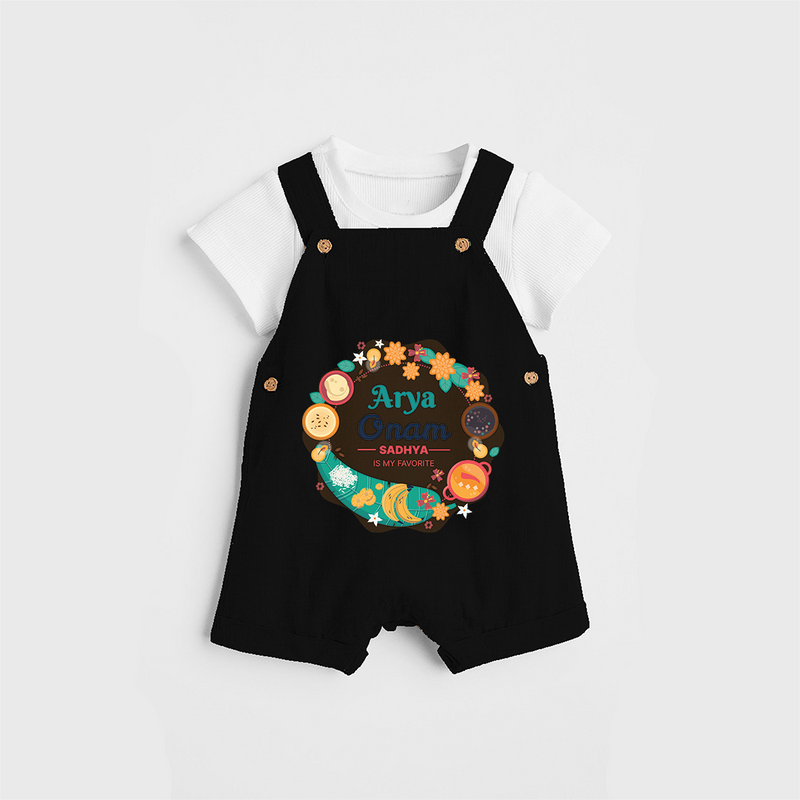 Onam Sadhya Is My Favourite - Customized Dungaree Set For Kids - BLACK - 0 - 5 Months Old (Chest 17")