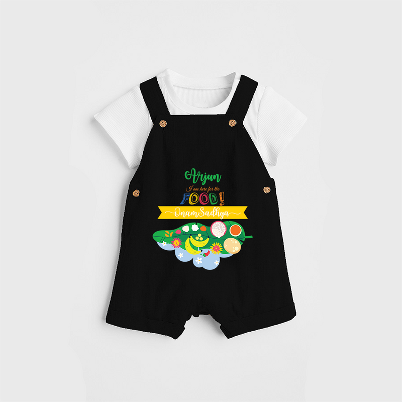 I Am Here For The Food - Customized Dungaree Set For Kids - BLACK - 0 - 5 Months Old (Chest 17")