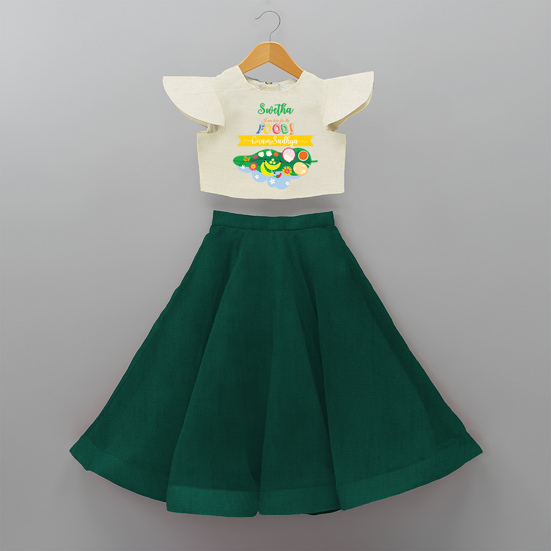 I Am Here For The Food - Customized Crop Top And Skirt For Girls - BOTTLE GREEN - 6 - 9 Months Old (Chest 20" , Frock Waist 20")