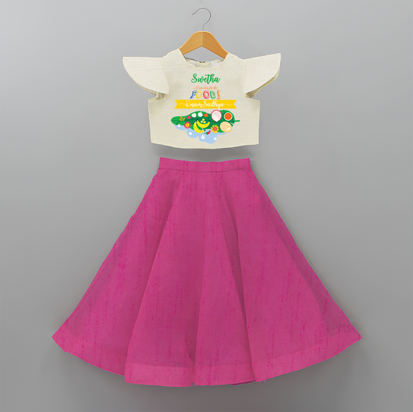 I Am Here For The Food - Customized Crop Top And Skirt For Girls - FUSCHIA - 6 - 9 Months Old (Chest 20" , Frock Waist 20")