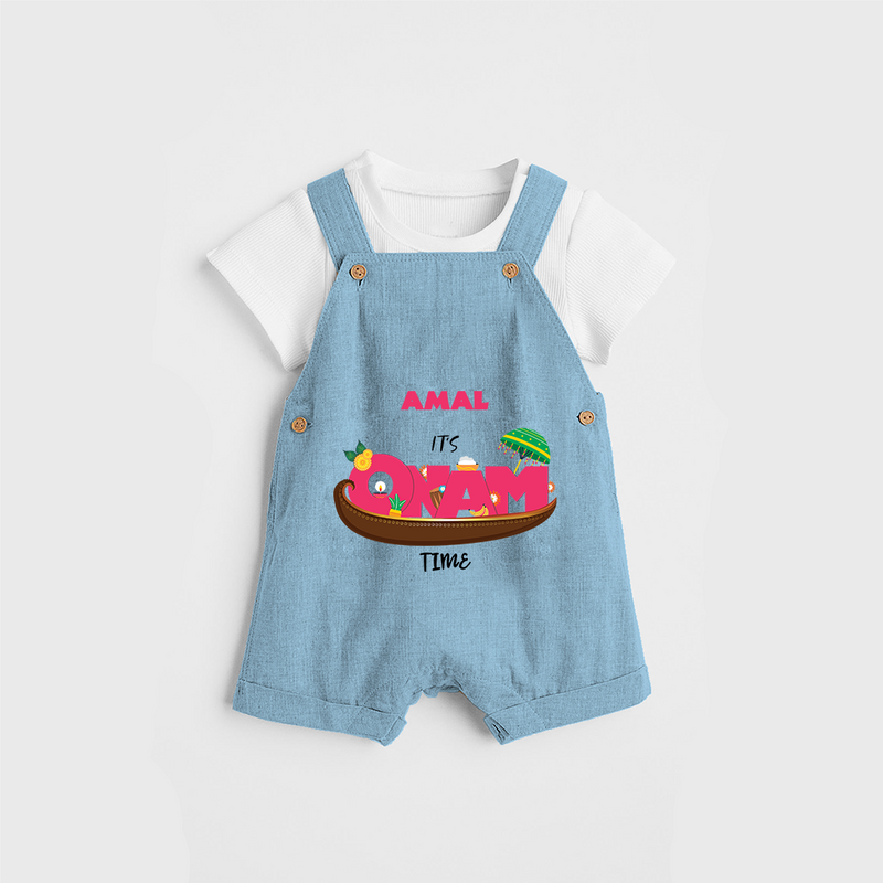 It's Onam Time - Customized Dungaree Set For Kids - SKY BLUE - 0 - 5 Months Old (Chest 17")