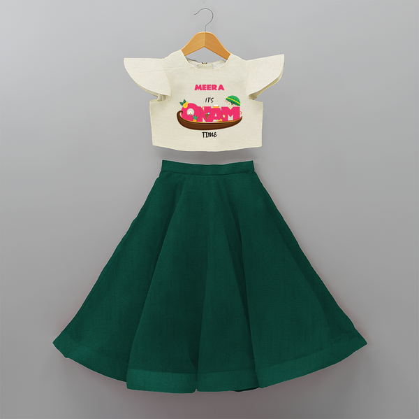 It's Onam Time - Customized Crop Top And Skirt For Girls - BOTTLE GREEN - 6 - 9 Months Old (Chest 20" , Frock Waist 20")