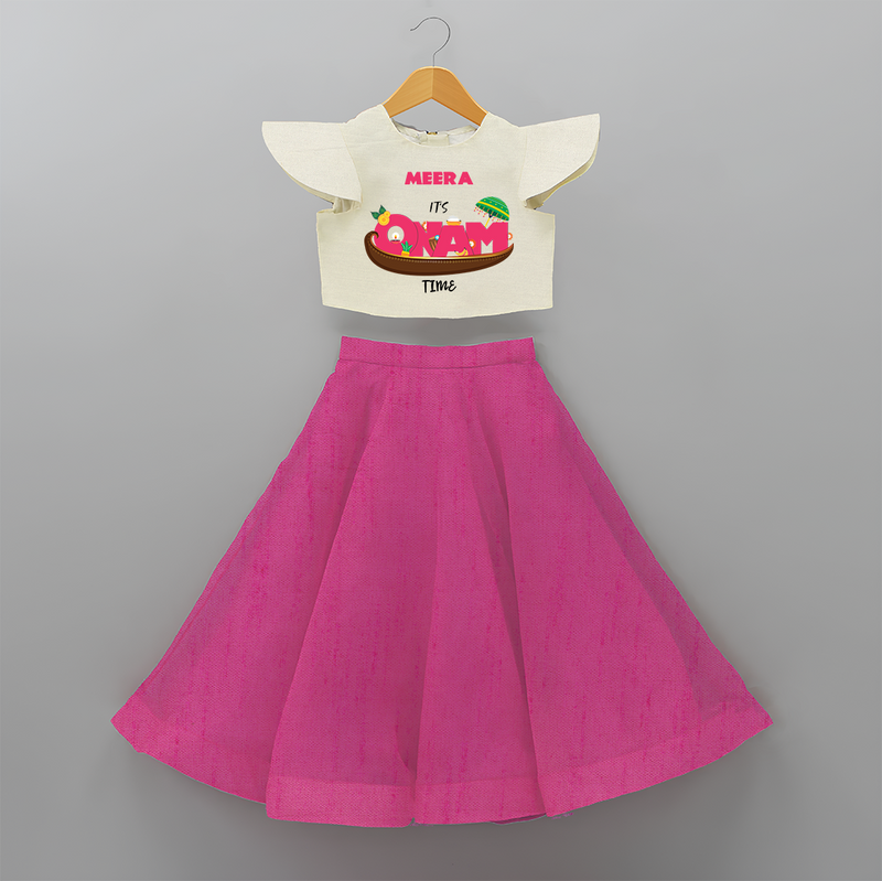 It's Onam Time - Customized Crop Top And Skirt For Girls - FUSCHIA - 6 - 9 Months Old (Chest 20" , Frock Waist 20")