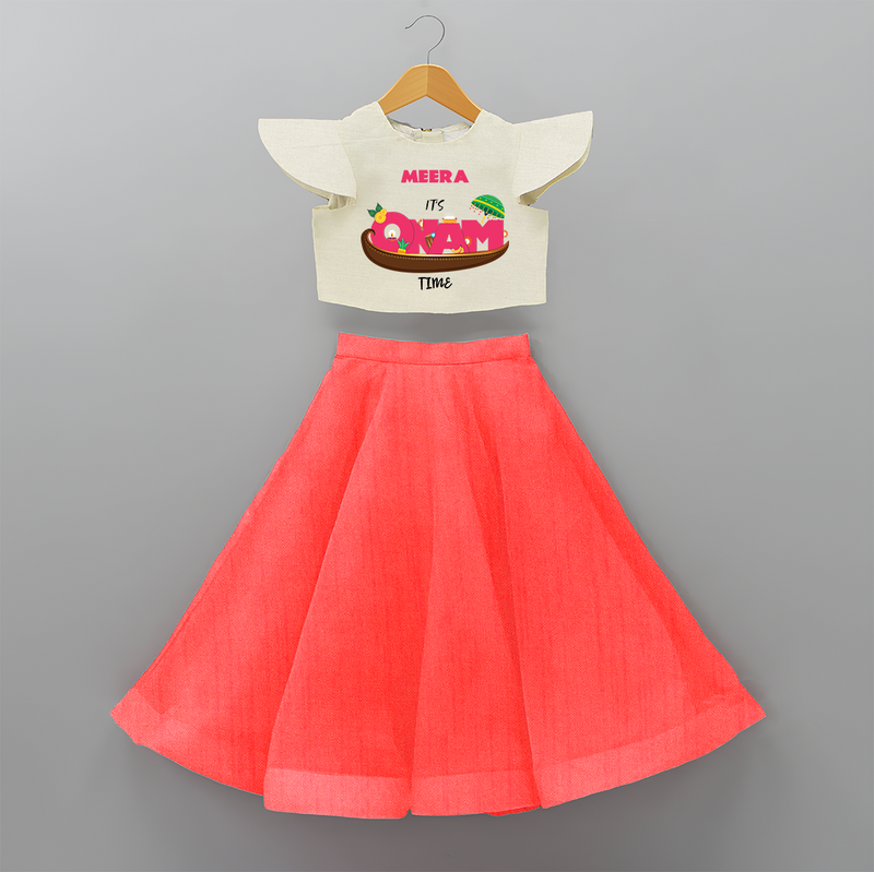 It's Onam Time - Customized Crop Top And Skirt For Girls - RED - 6 - 9 Months Old (Chest 20" , Frock Waist 20")