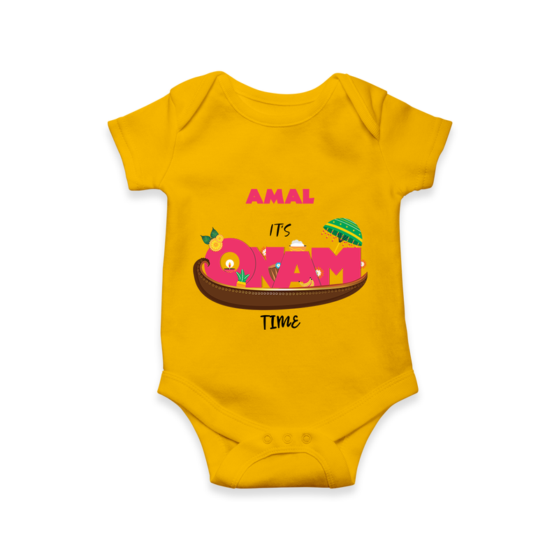 It's Onam Time - Customized Romper For Kids - CHROME YELLOW - 0 - 3 Months Old (Chest 16")