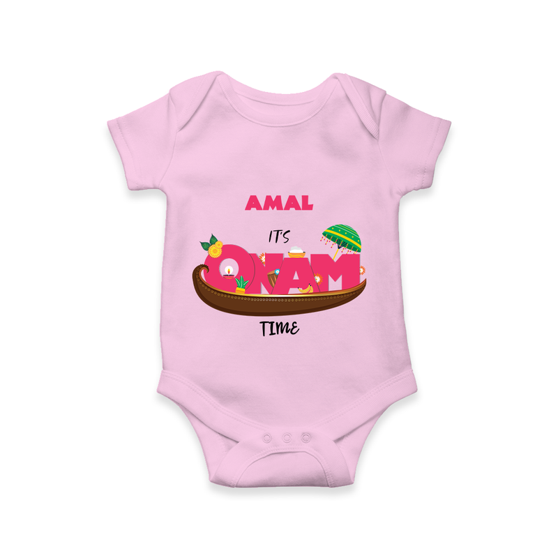 It's Onam Time - Customized Romper For Kids - PINK - 0 - 3 Months Old (Chest 16")