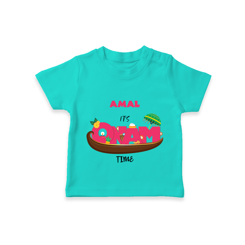 It's Onam Time - Customized TShirt For Kids - TEAL - 0-5 Months Old (Chest 17")