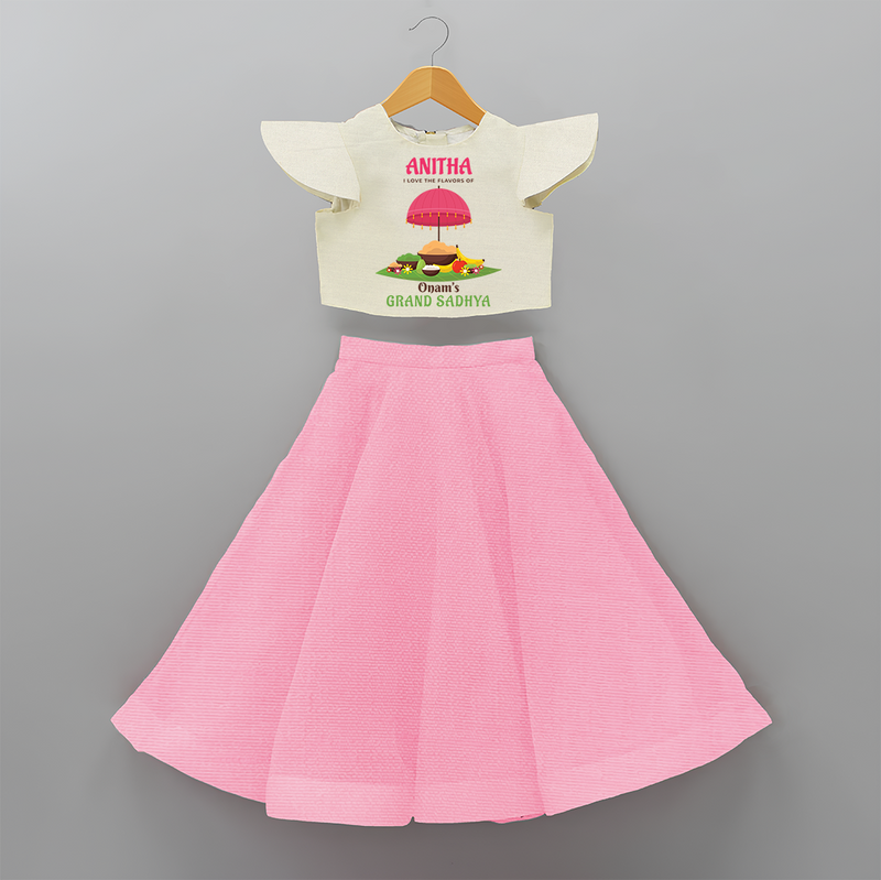 I love The  Flavours of Onam's Grand Sadhya - Customized Crop Top And Skirt For Girls - PINK - 6 - 9 Months Old (Chest 20" , Frock Waist 20")