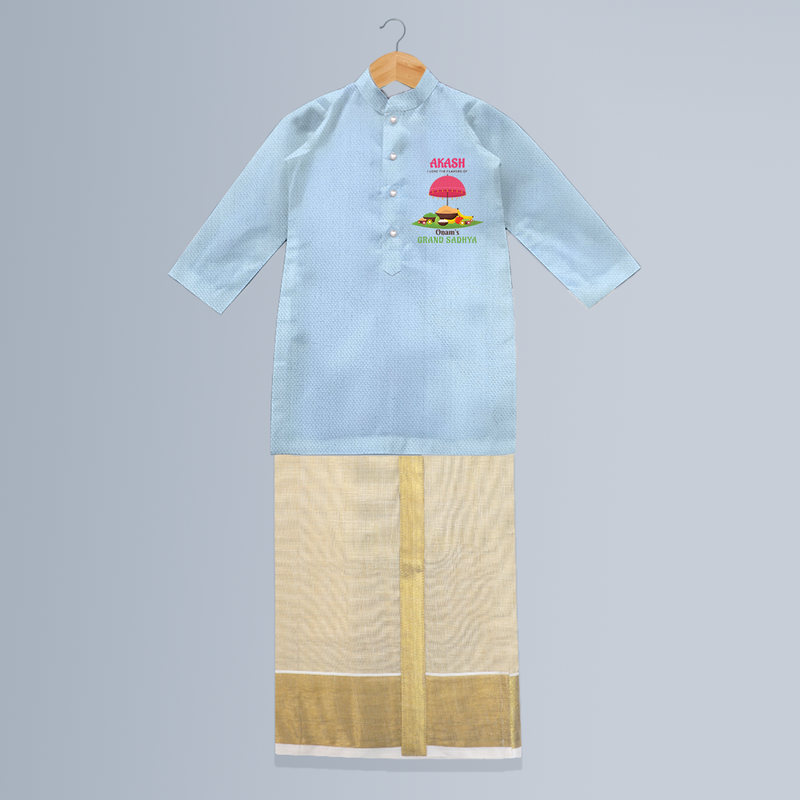 I love The  Flavours of Onam's Grand Sadhya - Customized Kurta And Mundu For Kids - SKY BLUE - 0-6 Month Old (Chest 24", Kurta Length 14", Dhoti Length 14")