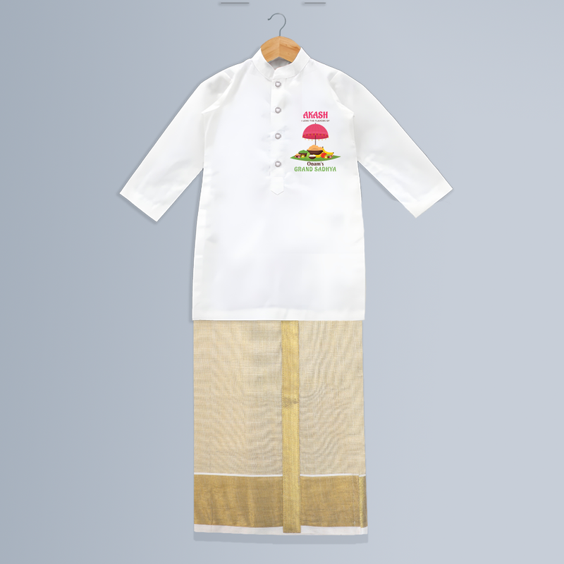 I love The  Flavours of Onam's Grand Sadhya - Customized Kurta And Mundu For Kids - WHITE - 0-6 Month Old (Chest 24", Kurta Length 14", Dhoti Length 14")