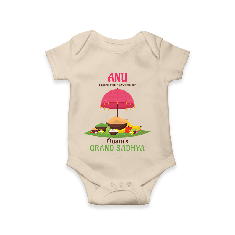 I love The  Flavours of Onam's Grand Sadhya - Customized Romper For Kids - IVORY - 0 - 3 Months Old (Chest 16")