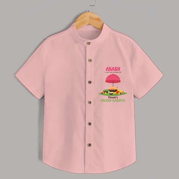 I love The  Flavours of Onam's Grand Sadhya - Customized Shirt For Kids - PEACH - 0 - 6 Months Old (Chest 23")