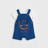 Waves Of Excitement At The Backwaters - Customized Dungaree Set For Kids - COBALT BLUE - 0 - 5 Months Old (Chest 17")