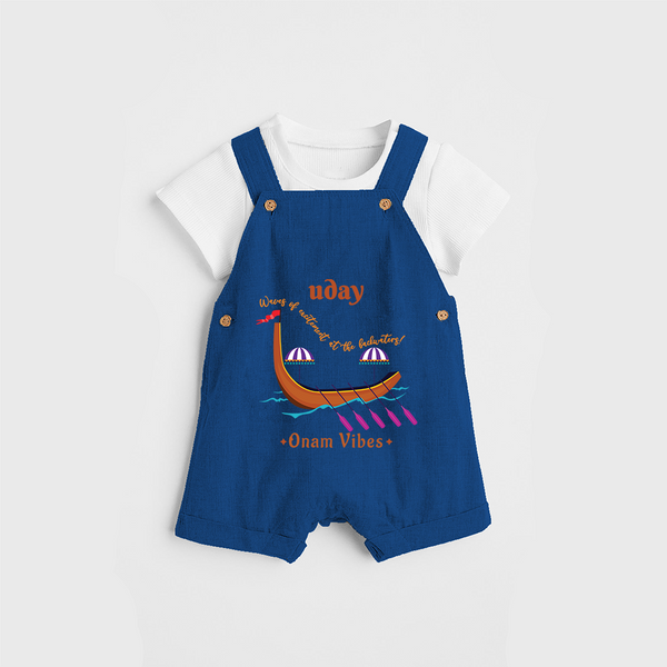 Waves Of Excitement At The Backwaters - Customized Dungaree Set For Kids - COBALT BLUE - 0 - 5 Months Old (Chest 17")