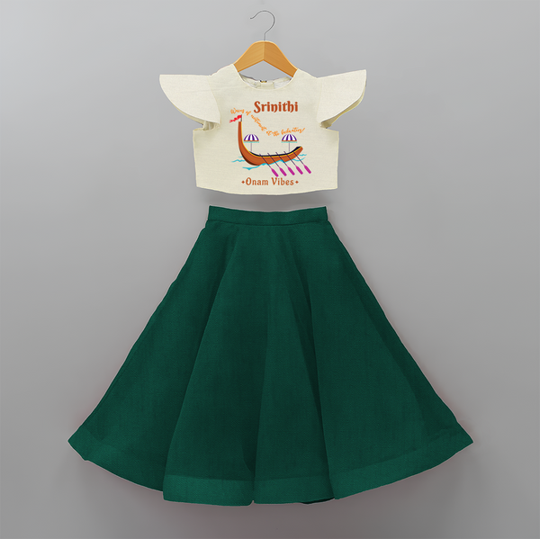 Waves Of Excitement At The Backwaters - Customized Crop Top And Skirt For Girls - BOTTLE GREEN - 6 - 9 Months Old (Chest 20" , Frock Waist 20")