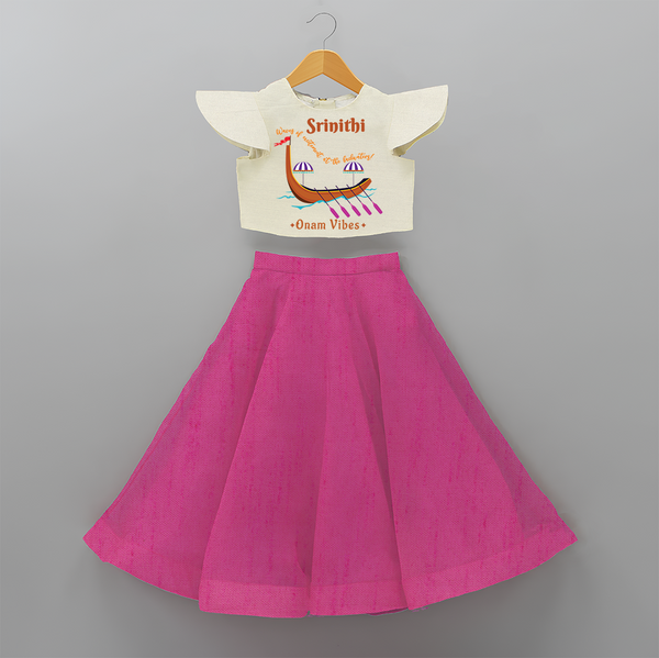 Waves Of Excitement At The Backwaters - Customized Crop Top And Skirt For Girls - FUSCHIA - 6 - 9 Months Old (Chest 20" , Frock Waist 20")