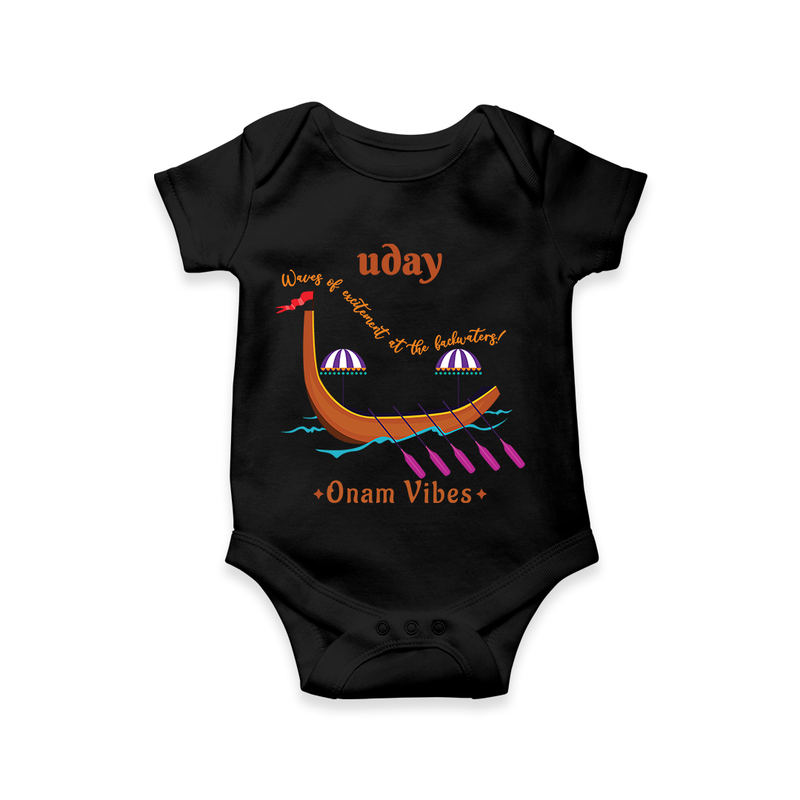 Waves Of Excitement At The Backwaters - Customized Romper For Kids - BLACK - 0 - 3 Months Old (Chest 16")