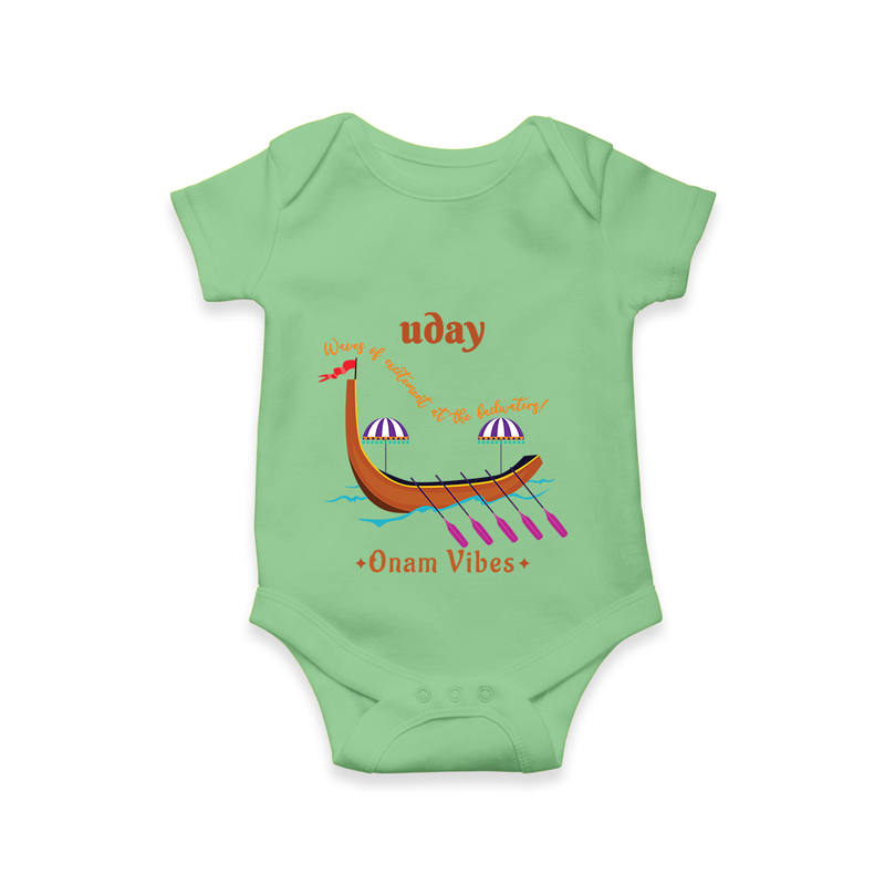 Waves Of Excitement At The Backwaters - Customized Romper For Kids - GREEN - 0 - 3 Months Old (Chest 16")